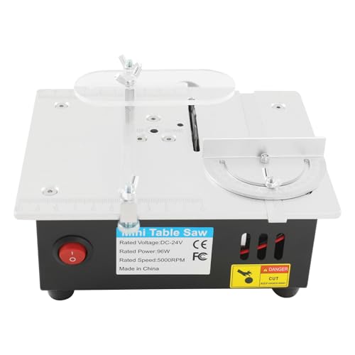 Mini-Tischkreissäge 96W mit 5000U/min Tragbare Tischsäge mit 7 Einstellbaren Geschwindigkeiten, 0-45° Gehrungsschnitt, 4 Sägeblätter, für Holz, Acryl, Leiterplatten und DIY-Projekte von SuhoFutus