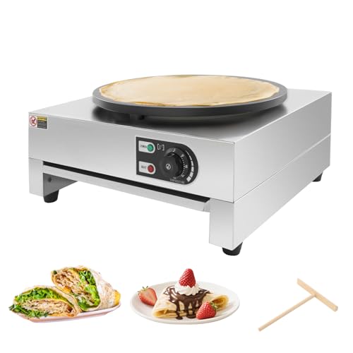 SuhoFutus Profi Crêpes Maker 3KW mit 400mm Edelstahlplatte für Cafés, Restaurants | 220V Crepes Maker mit Holzspatel | 50-300°C Einstellbar | Kommerzielle Pfannkuchenmaschine mit Kupferheizung von SuhoFutus
