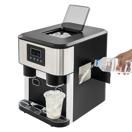 SuhoFutus 3-in-1 Eismaschine für Crushed Ice & Eiswürfel mit Kaltwasser-Spender, 16 Würfel in 7-9 Min. Tisch-Eiswürfelbereiter für Haushalt, Büro und& Bar. LCD-Display und langlebiges Edelstahl-Design von SuhoFutus