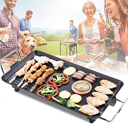 Tischgrill Elektrisch, 220V Teppanyaki Grillplatte Indoor Grills, mit Antihaftbeschichtung, BBQ Elektrogrill Temperaturregler Gartengrill Balkongrill, Mini Grillplatte 40 x 23 cm von SuhoFutus