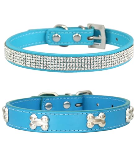 Suiecuor 2 teiliges lederhalsband Hund, hundehalsband Strass welpenhalsband mit Metallknochen Dekoration geeignet für kleine mittelgroße Hunde und Katzen Seeblau M Suiecuor 2 teiliges lederhalsband Hund, hundehalsband Strass welpenhalsband mit Metallknochen Dekoration geeignet für kleine mittelgroße Hunde und Katzen Seeblau M von Suiecuor