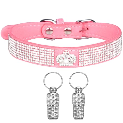 Suiecuor Hundehalsband Kleine Hunde Hundehalsband Strass Glänzende Diamanten Weiches Wildleder Verstellbares Welpenhalsband für Kleine Mittlere Hunde Rosa M von Suiecuor