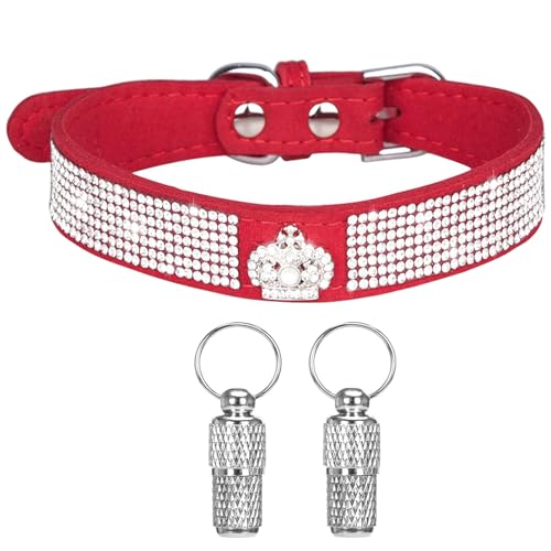 Suiecuor Hundehalsband Kleine Hunde Hundehalsband Strass Glänzende Diamanten Weiches Wildleder Verstellbares Welpenhalsband für Kleine Mittlere Hunde Rot M Suiecuor Hundehalsband Kleine Hunde Hundehalsband Strass Glänzende Diamanten Weiches Wildleder Verstellbares Welpenhalsband für Kleine Mittlere Hunde Rot M von Suiecuor