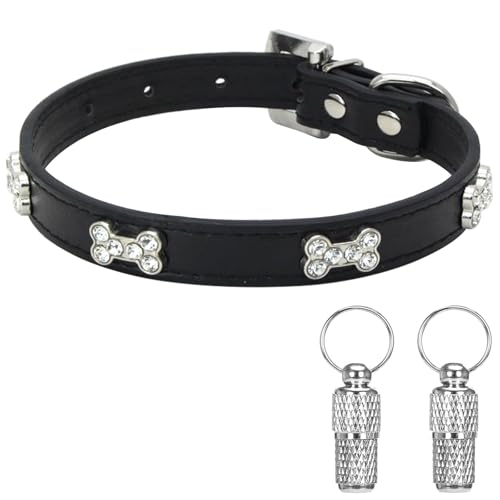 Suiecuor Hundehalsband Leder Welpenhalsband mit Knochen Hunde Halsbänder Geeignet für Hunde und Katzen von kleinen mittleren und großen Größen Schwarz XS von Suiecuor