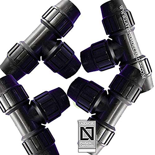 Suinga 4 T-Stück PE Rohr Fitting 32mm x 32mm x 32mm Innengewinde IG Verschraubung PN16 DVGW Trinkwasser zertifiziert, schwarz von Suinga