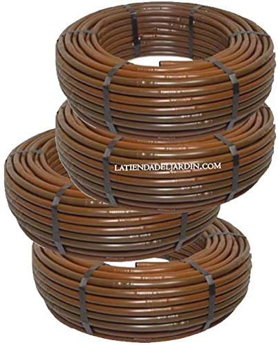 Suinga Brauner Tropfbewässerungsschlauch mit 16 mm Durchmesser und integrierten turbulenten Tropfern alle 50 cm. 4 x 100 Meter. Wandstärke von 1 mm. Durchfluss von 2,5 l/h. von Suinga