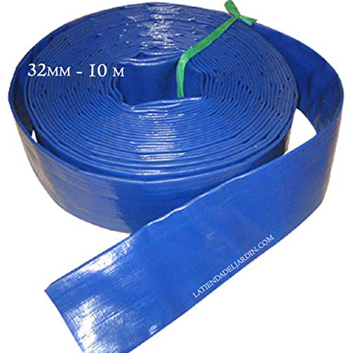 Suinga - Flachschlauch, 32 mm, 10 m, für Wasserablauf, Polyester, PVC, Blau, Gummi, Layflat 1 Zoll für Zündungen und Pools von Suinga