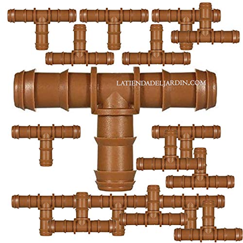 Suinga. 50 x T-STÜCKE FÜR TROPFBEWÄSSERUNG BRAUN 16MM. Verbindung für Tropfröhre mit einem Durchmesser von 16 mm. Farbe Braun. von Suinga