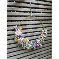 Trockenblumenkranz „Provence" Wandkranz Türkranz Deko Schleierkraut Strohblumen Orange Gelb Kranz Dekokranz Strohblume Bunt Lavendel Pastel von Suitcaselovers