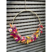 Trockenblumenkranz Wandkranz Türkranz Deko Schleierkraut Rosa Weiß Gold Strohblumen Orange Rot Kranz Dekokranz Bunt Direktversand von Suitcaselovers
