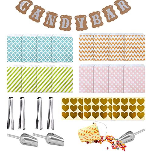 B-085 46pcs Candy Bar Zubehör Set, 4 Edelstahl zuckerzange 2 Ice Scoop 36 candy bar tüten 3 Aufkleber 1 candy bar schild, Candy Bar Zubehör für Süßigkeiten Stores,Hochzeiten,Geburtstag,Urlaub Party von Suitedget