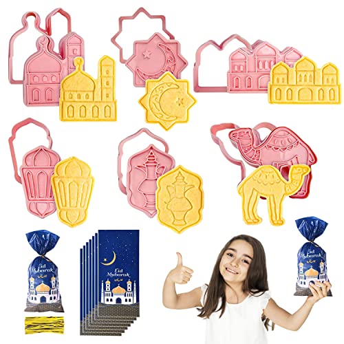 B-075 6pcs Plätzchenausstecher Eid Mubarak 3D Keksausstecher Ramadan Ausstecher Cookie Cutter Kunststoff Mini Ausstechformen Kinder Für Diy Brotausstecherset Kinder Plätzchen Backen,Party Dekorationen von Suitedget