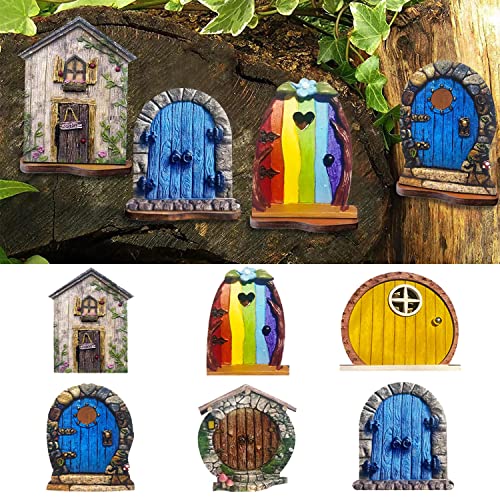 Suitedget B-019-B 6 Stück Garten Feentür Wichteltür Miniatur Elfentür Wichteltür Feentür Dekoration Fee Tiny House Tür Kinder Mini Geschenk, Miniatur Fee Garten Dekoration Im Freien Zubehör von Suitedget