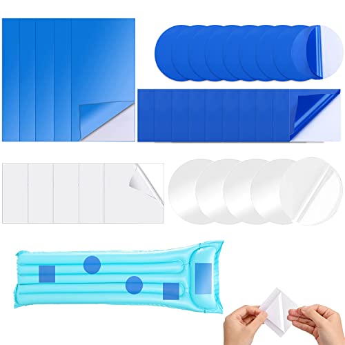 Suitedget 35 Pcs Pool Reparaturset, Blauer Pool Flicken, Transparente PVC Luftmatratze Reparatursetn, Poolflicken Selbstklebend für Poolfolie, Hüpfburg, Luftring, Wasserbetten, Aufblasbares Boot von Suitedget