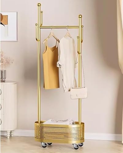 Metall-Garderobenständer Garderobenständer mit Rädern und Aufbewahrungskorb, 2 in 1 stehender Garderobenständer, Eck-Garderobenständer, tragbarer Garderobenständer für das Schlafzimmer(Gold,60cm) Metall-Garderobenständer Garderobenständer mit Rädern und Aufbewahrungskorb, 2 in 1 stehender Garderobenständer, Eck-Garderobenständer, tragbarer Garderobenständer für das Schlafzimmer(Gold,60cm) von Suixtil