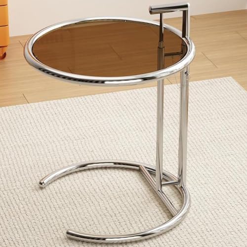 Runder Beistelltisch Aus Glas mit C-Form | Edelstahl Snack Tisch mit Ablage | Beistelltisch für Couch, Wohnzimmer & Schlafzimmer | Nachttisch Sideboard(Braun) von Suixtil