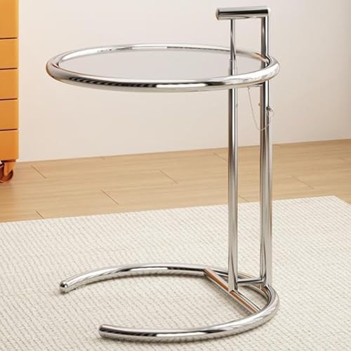 Runder Beistelltisch Aus Glas mit C-Form | Edelstahl Snack Tisch mit Ablage | Beistelltisch für Couch, Wohnzimmer & Schlafzimmer | Nachttisch Sideboard(klar) von Suixtil