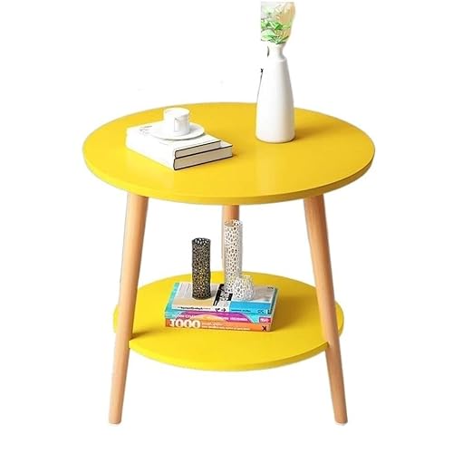 Runder Couchtisch mit Schubladen | Moderner Nachttisch & Beistelltisch für Wohnzimmer und Schlafzimmer | Kleiner Rutschfester Sofatisch mit Stauraum(Gelb) von Suixtil