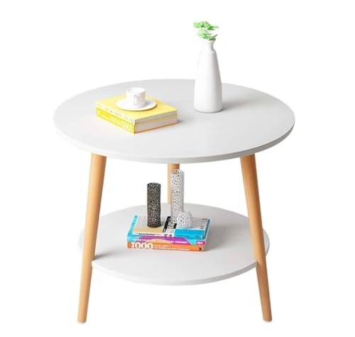 Runder Couchtisch mit Schubladen | Moderner Nachttisch & Beistelltisch für Wohnzimmer und Schlafzimmer | Kleiner Rutschfester Sofatisch mit Stauraum(Weiß) von Suixtil