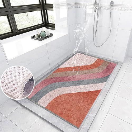Suixtil Antirutsch-Duschmatte Ginkgo biloba-Muster Antirutsch-Duschmatte mit Haken Antirutsch-Badematte Weiches und bequemes PVC Antirutsch-Duschmatte Hochdurchlässig(Farbe 3,40x80cm) von Suixtil