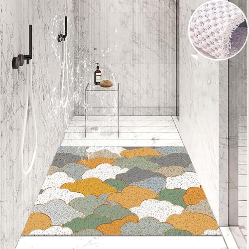 Suixtil Antirutsch-Duschmatte Ginkgo biloba-Muster Antirutsch-Duschmatte mit Haken Antirutsch-Badematte Weiches und bequemes PVC Antirutsch-Duschmatte Hochdurchlässig(Gelb,150x150cm) von Suixtil