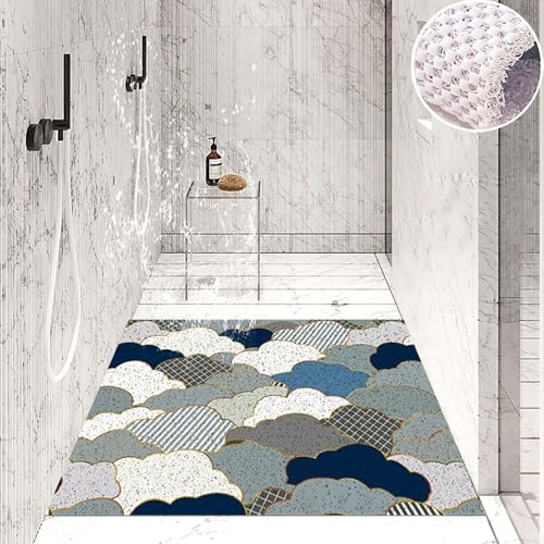 Suixtil Antirutsch-Duschmatte Ginkgo biloba-Muster Antirutsch-Duschmatte mit Haken Antirutsch-Badematte Weiches und bequemes PVC Antirutsch-Duschmatte Hochdurchlässig(Grey,150x150cm) von Suixtil