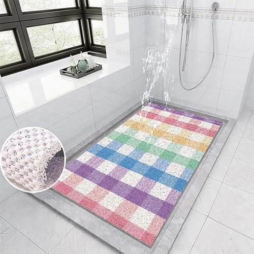 Suixtil Antirutsch-Duschmatte Ginkgo biloba-Muster Antirutsch-Duschmatte mit Haken Antirutsch-Badematte Weiches und bequemes PVC Antirutsch-Duschmatte Hochdurchlässig(Lila,90x140cm) von Suixtil