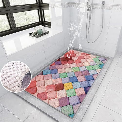 Suixtil Antirutsch-Duschmatte Ginkgo biloba-Muster Antirutsch-Duschmatte mit Haken Antirutsch-Badematte Weiches und bequemes PVC Antirutsch-Duschmatte Hochdurchlässig(Rosa,50x50cm) von Suixtil