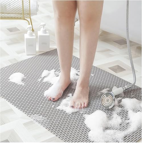 Suixtil Badematte rutschfeste Drainage-Duschmatte, Waschbare Badematte Badematte mit Drainagelöchern zur Verwendung im Badezimmer, Grau(90x300cm) von Suixtil