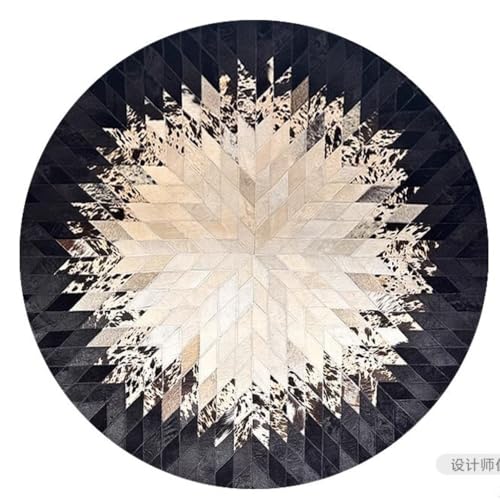 Suixtil Designer Fellteppich Rindsleder Teppich Naturboden Patchwork Rindsleder Teppich, rund rutschfeste Unterseite Schallschutz Büro Design Teppich Minimalist Fellteppich(Diameter120cm) von Suixtil