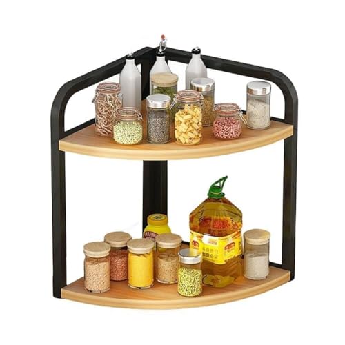 Suixtil Hölzerne Küche Arbeitsplatte Ecke Gewürzregal, 3 Tier-Zubehör Gewürzregal, Dreieck Eisen Küche Ecke Desktop Organizer(2nd Floor) von Suixtil