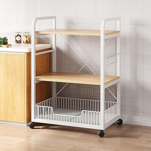 Suixtil Küchenregal mit Arbeitsplatte & Hohlen Netzkörben - Standregal mit Mehreren Haken, Riemenscheiben und Großer Lagerkapazität (Platzsparend & Vielseitig)(Weiß,60 * 33 * 93cm) von Suixtil