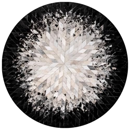 Suixtil Teppich Patchwork Rindsleder Luxus Leder Natur Rindsleder Teppich, Rund Hochwertige Verarbeitung Anti-Stress Büro Design Teppich Minimalist Fell Teppich(Diameter220cm) von Suixtil