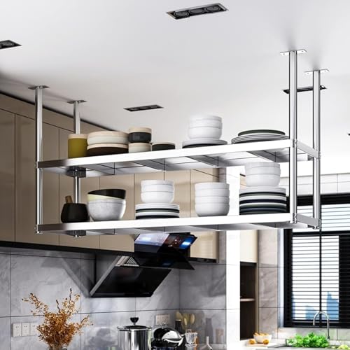 Suspended Stainless Steel Hanger, Ceiling Style Kitchen Rack, European 304 Material Wall Mounted Wine Cabinet, Capable of Supporting 100kg of Shelves(120 * 30 * 80cm) von Suixtil