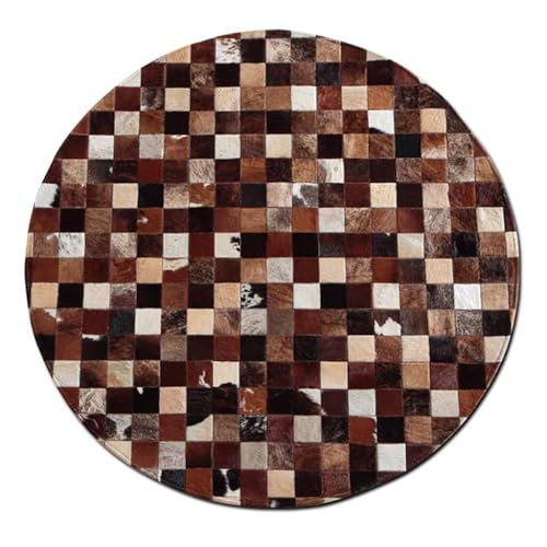 Teppich Patchwork Rindsleder Luxus Rund rutschfeste Unterseite Schalldämmung Büro Design Teppich Umweltfreundlicher Lederteppich Großer handgemachter Rindslederteppich for Wohnzimmer(Diameter160cm) von Suixtil