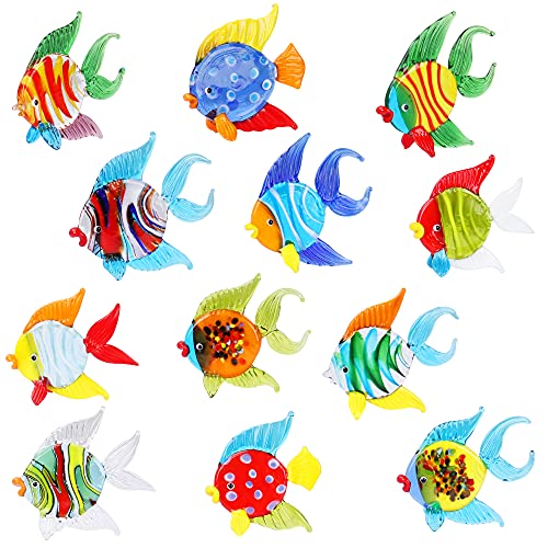 Sujeetec Kristall Tropische Fischfiguren Miniatur mundgeblasenes Glas Fischskulptur Kunst Glas Meer Tiere Sammlung Ornament Geschenk, Satz von 6 Paaren von Sujeetec