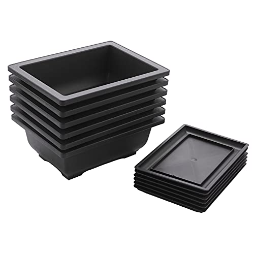 Sujurio 6-Teilige Bonsai-TöPfe - Classic Deep Wet Tray mit Eingebautem Netz für Pflanzen, Blumen, Quadratische PlastiktöPfe von Sujurio