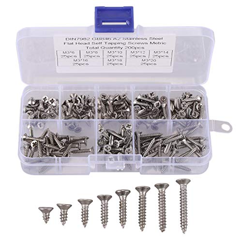 Sujurio M3 Edelstahl-Flachschrauben-Set, hohe Festigkeit, selbstschneidende Schrauben, Sortiment-Set für Holzmöbel, 200 Stück Sujurio M3 Edelstahl-Flachschrauben-Set, hohe Festigkeit, selbstschneidende Schrauben, Sortiment-Set für Holzmöbel, 200 Stück von Sujurio