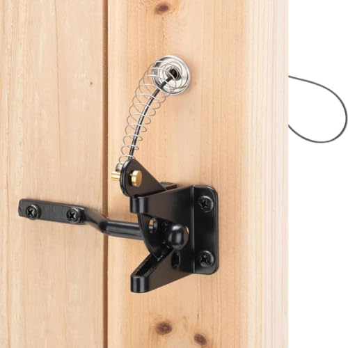 Sujurio Selbstschließender Torriegel für Holzzaun, robust, Stahlfederkabel, Zugschnur, Tor, Hardware, Torschloss für Garten von Sujurio