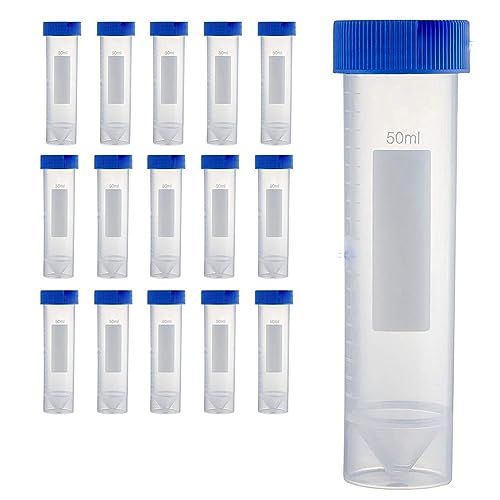Sujurio Selbststehende Zentrifugenröhrchen 50 Ml, [50er-Pack] Kunststoff-Reagenzgläser mit Schraubverschlüssen, 50 Ml Sterile Reagenzgläser mit Deckel, Wiederverwendbar, Langlebig von Sujurio