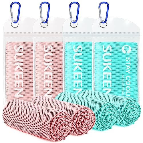 Sukeen 4 Stück kühlendes Handtuch (101,6 x 30,5 cm), Eishandtuch, weich, atmungsaktiv, kühlendes Handtuch, Mikrofaser-Handtuch für Yoga, Sport, Laufen, Fitnessstudio, Training, Camping, Fitness, von Sukeen