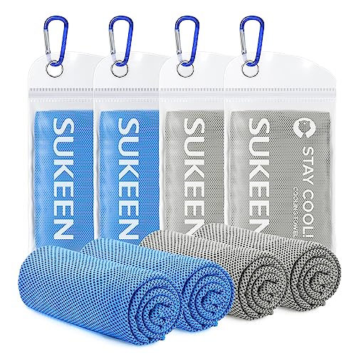 Sukeen 4PCS Kühlendes Handtuch (100x30cm) Kühltuch Mikrofaser Handtuch für Sofortige Kühlung Eishandtuch Weiches, Atmungsaktives und Kühlendes Handtuch für Wandern, Laufen, Yoga, Reisen，Fitnessstudio von Sukeen