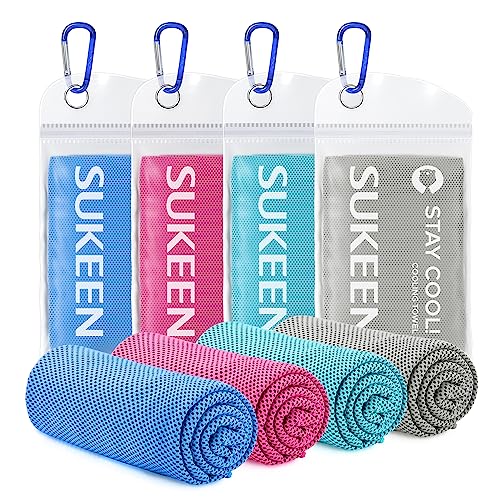 Sukeen 4PCS Kühlendes Handtuch (100x30cm) Kühltuch Mikrofaser Handtuch für Sofortige Kühlung Eishandtuch Weiches, Atmungsaktives und Kühlendes Handtuch für Wandern, Laufen, Yoga, Reisen von Sukeen