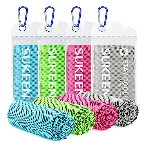 Sukeen 4PCS Mikrofaser Handtuch (100x30cm) Kühlendes Handtuch Kühltuch für Sofortige Kühlung Eishandtuch Weiches, Atmungsaktives und Kühlendes Handtuch Schnelle Trocknung von Sukeen