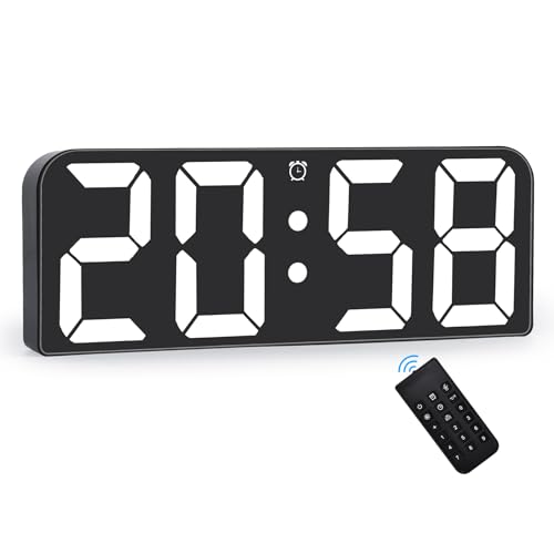 Sukeen Digitaler Wanduhr-Wecker mit Fernbedienung, Digitaluhr mit großer Ziffernanzeige,Schlummerfunktion,12/24Hr geräuschloseTischuhr für Wohnzimmer/Garage/Schule/Lager/Schlafzimmer-Weiße Ziffern von Sukeen