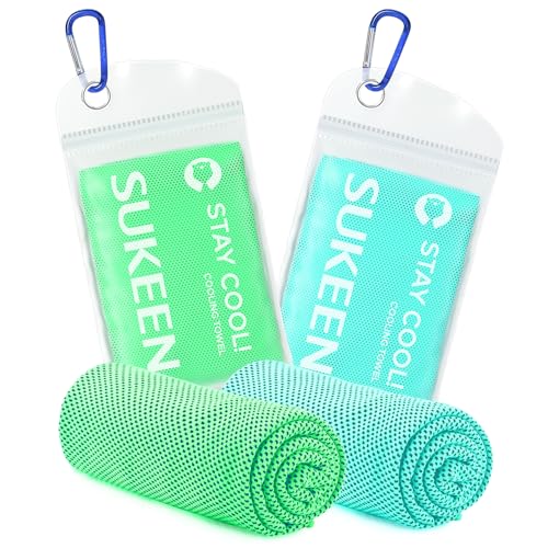 Sukeen Kühlendes Handtuch, 2er Set Kühlhandtuch Cool Towel, Gym Handtuch, Eishandtuch Kühltuch Hals, Kühlendes Handuch Mikrosfaser, Kühlendes Sporthandtuch für Yoga, Strand, Golf, Camping (100x30cm) von Sukeen