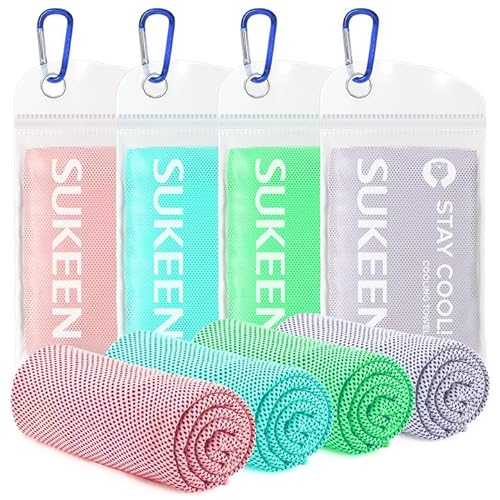 Sukeen Kühlendes Handtuch, 4er Set Kühlhandtuch Cool Towel, Gym Handtuch, Eishandtuch Kühltuch Hals, Kühlendes Handuch Mikrosfaser, Kühlendes Sporthandtuch für Yoga, Strand, Golf, Camping (100x30cm) von Sukeen