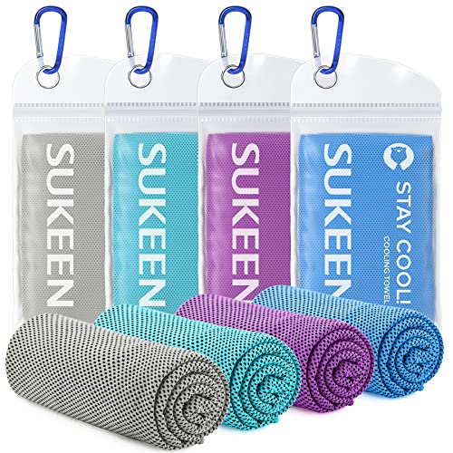 Sukeen Kühlendes Handtuch, 4er Set Kühlhandtuch Cool Towel, Gym Handtuch, Eishandtuch Kühltuch Hals, Kühlendes Handuch Mikrosfaser, Kühlendes Sporthandtuch für Yoga, Strand, Golf, Camping (100x30cm) von Sukeen