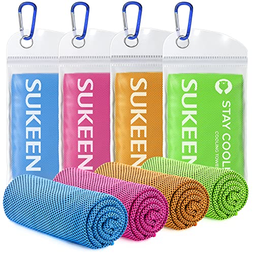 Sukeen Kühlendes Handtuch, 4er Set Kühlhandtuch Cool Towel, Gym Handtuch, Eishandtuch Kühltuch Hals, Kühlendes Handuch Mikrosfaser, Kühlendes Sporthandtuch für Yoga, Strand, Golf, Camping (100x30cm) von Sukeen