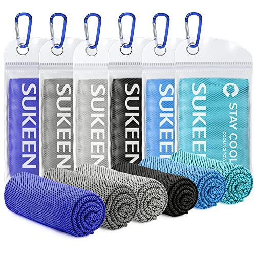 Sukeen Kühlendes Handtuch, 6er Set Kühlhandtuch Cool Towel, Gym Handtuch, Eishandtuch Kühltuch Hals, Kühlendes Handuch Mikrosfaser, Kühlendes Sporthandtuch für Yoga, Strand, Golf, Camping (100x30cm) von Sukeen